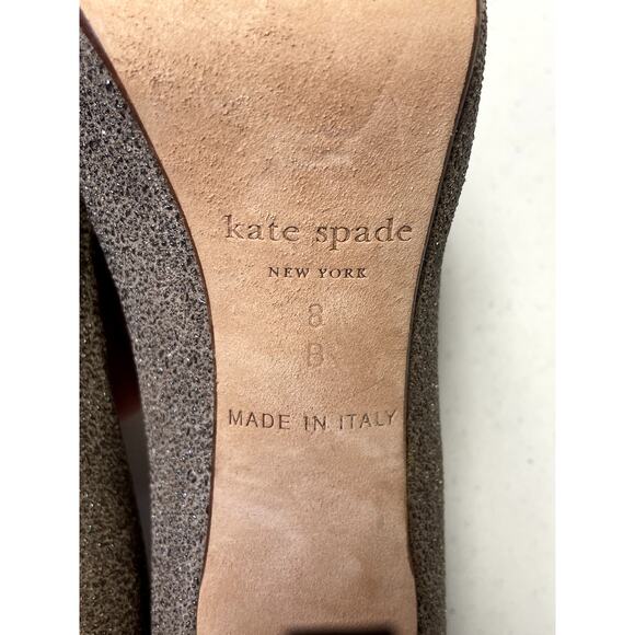 KATE SPADE Glitter Round Toe Suede Pumps Stiletto Heel Taupe Gray Women's 8 - Picture 6 of 10